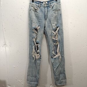 ZGY Ziggy Denim Jeans Womens 25 Distressed Mid‎ Rise Relaxed Straight Leg